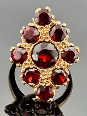 Vintage 14K Gold Garnet Cluster Ring Fishtail Setting Size 5 Estate 7.50g